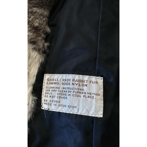Vtg Luxury Rabbit Fur coat Gray Tan double lapel btn close old money glam chic - Picture 7 of 11